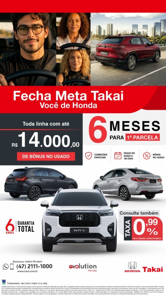 Honda Takai realiza Feirão Fecha Meta neste sábado com bônus de até R$ 14 mil e condições especiais