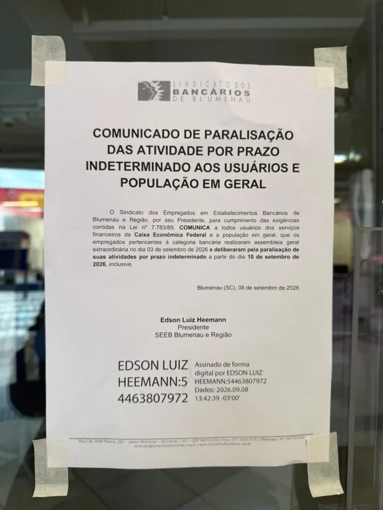 Greve dos bancários em Pomerode.